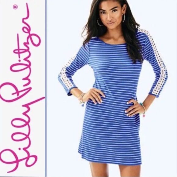 |EUC| LILY PULITZER Striped Marlowe Above Knee Dress In Beckon Blue - Picture 1 of 7